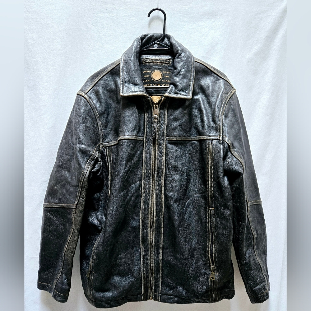 Marc New York by Andrew Marc Leather Jacket Mens Brown Size Medium Bomber Lined